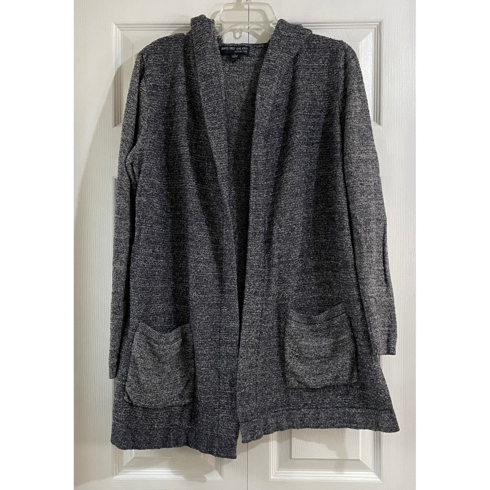 Barefoot Dreams CozyChic Lite Cardigan Hooded Pockets Navy Heathered Hooded L - Picture 12 of 16